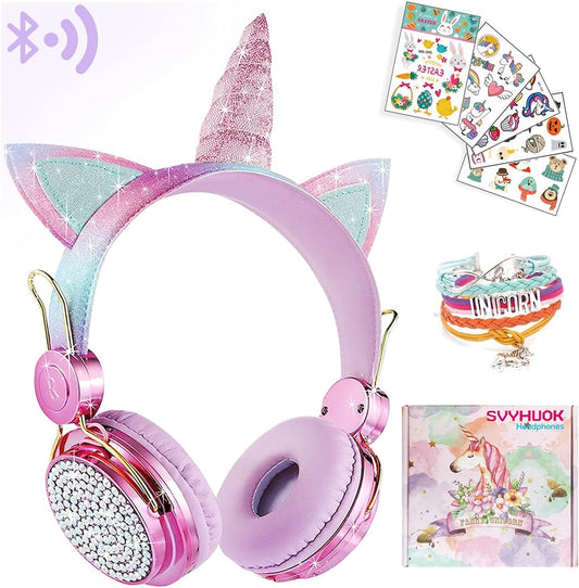 Adorable Pink Unicorn Cat Ear Kids Headphones with Mic - Over-Ear Gaming Headset for Girls & Teens, Perfect for Tablets, Laptops, PCs - Ideal School, Birthday, Xmas Gift