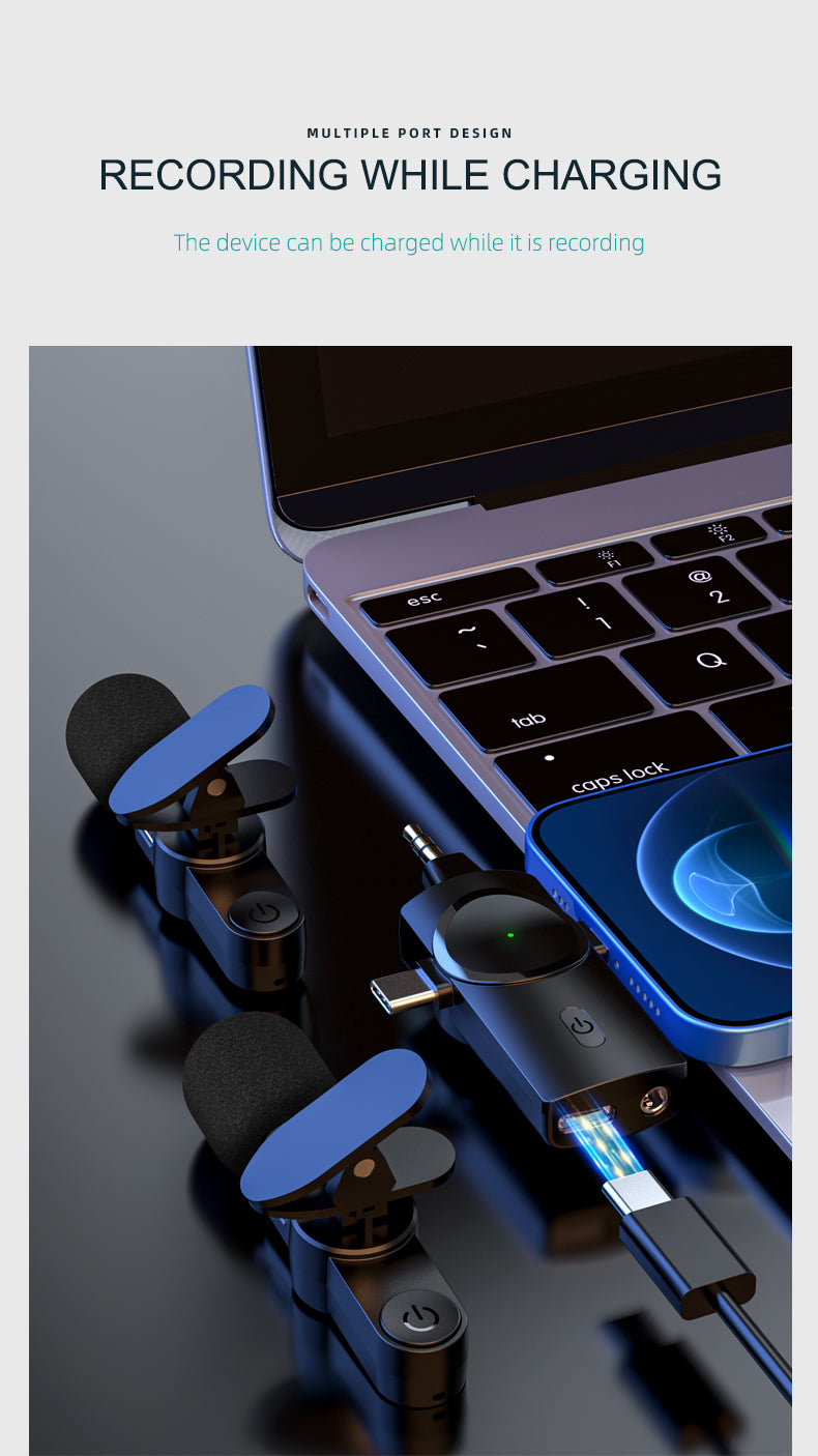 Ultrend 3-in-1 Dual Wireless Lavalier Microphone – 2.4G, 120m Range, Noise Reduction, 360° Pickup | Micro-Cravate Sans Fil Double pour iPhone/Android/Camera