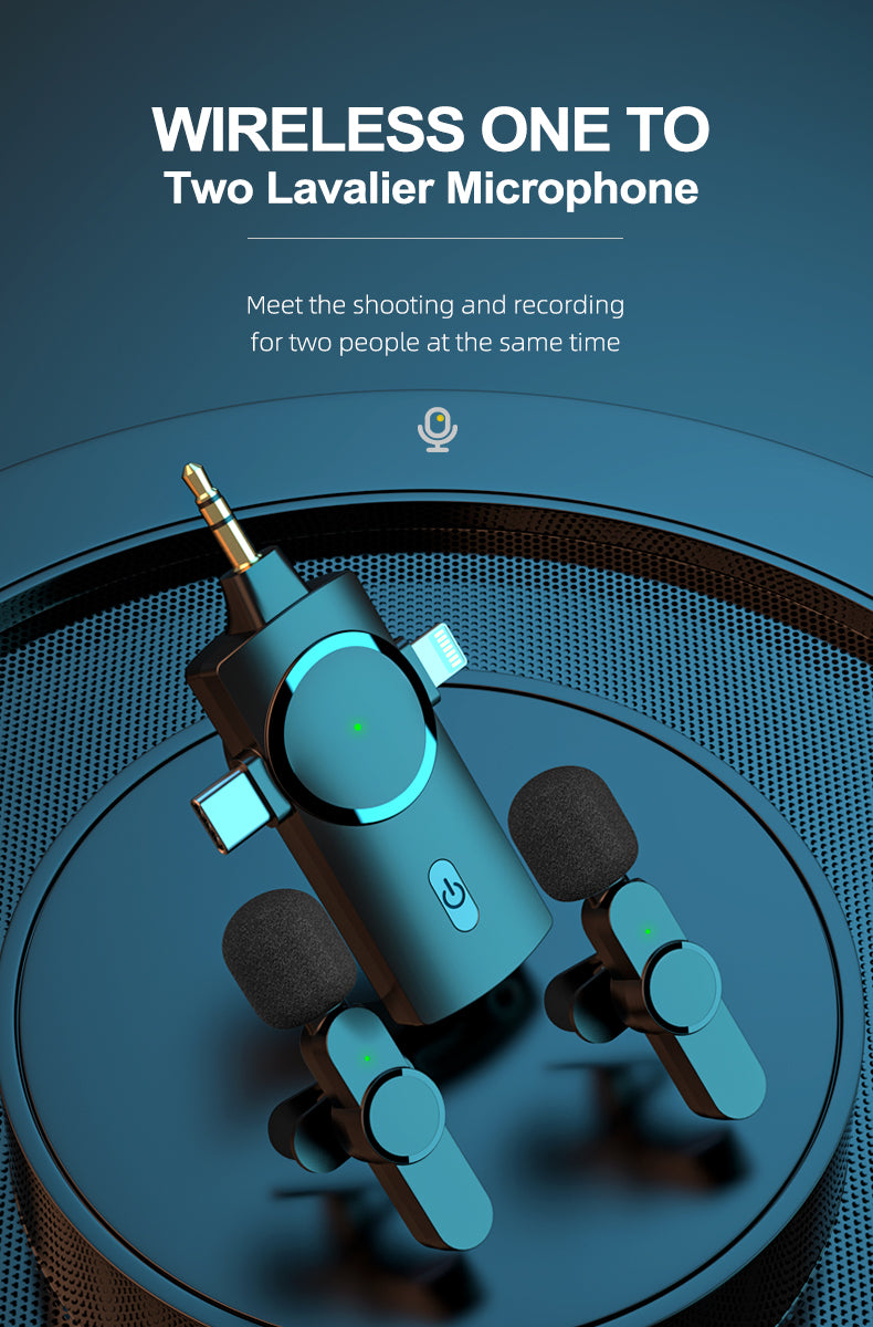 Ultrend 3-in-1 Dual Wireless Lavalier Microphone – 2.4G, 120m Range, Noise Reduction, 360° Pickup | Micro-Cravate Sans Fil Double pour iPhone/Android/Camera