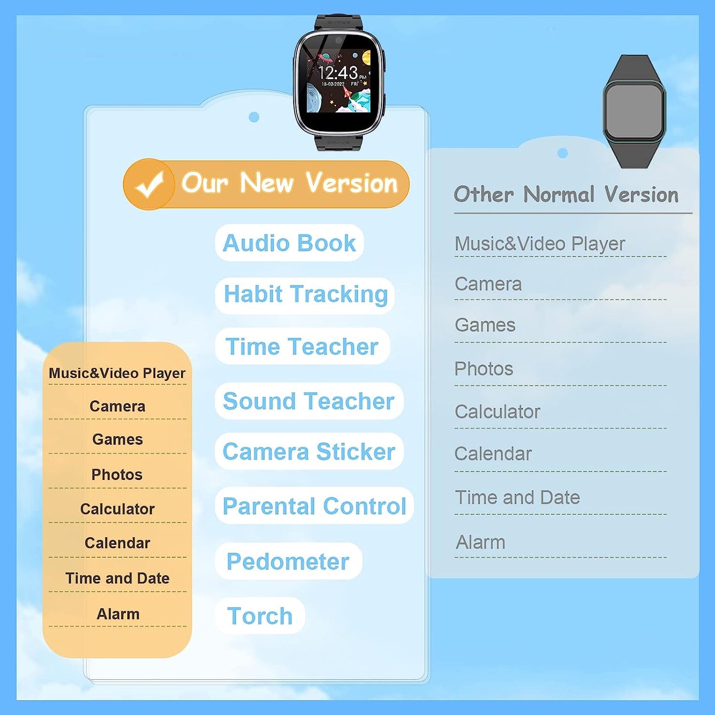 Smart Watch for Kids 4-12 Years Old with 1.54" Touch Screen, 15 Games, best for Birthday Gift (Black)