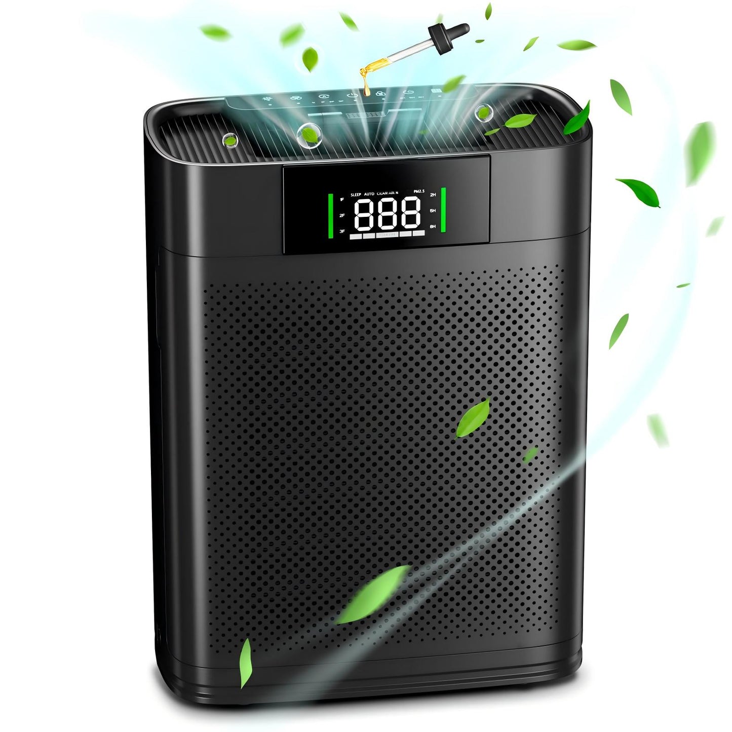 Air Purifiers Large Room Up to 1300 Ft², with Air Quality Monitor PM2.5, HEPA Sleep Mode, Aromatherapy for Allergies, Pet Hair, Pollen in Bedroom, AP2301, Black