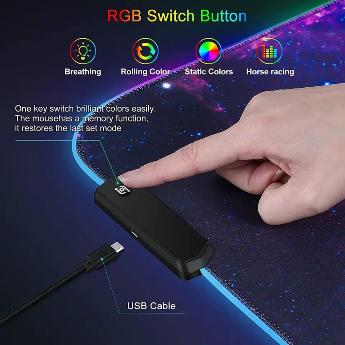 RGB Gaming Mouse Pad, Large 31.5 X 11.8 Inch, 12 Lighting Modes 7 Colors, and Anti-Slip Rubber Base.