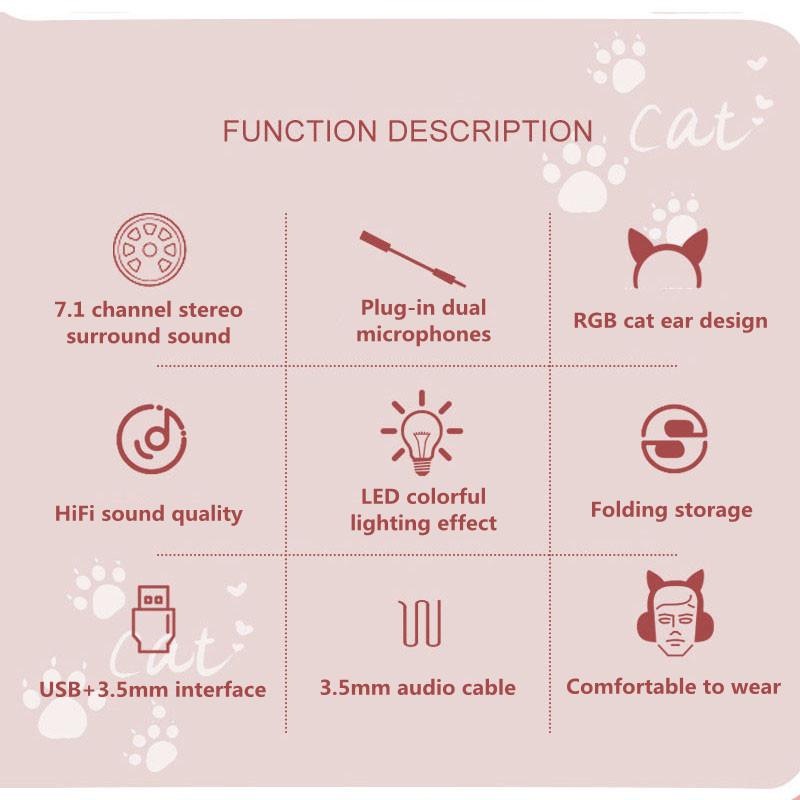 RGB Luminous Cat LED Gaming Headset - Multi-Platform Wired with Noise Reduction (Black)