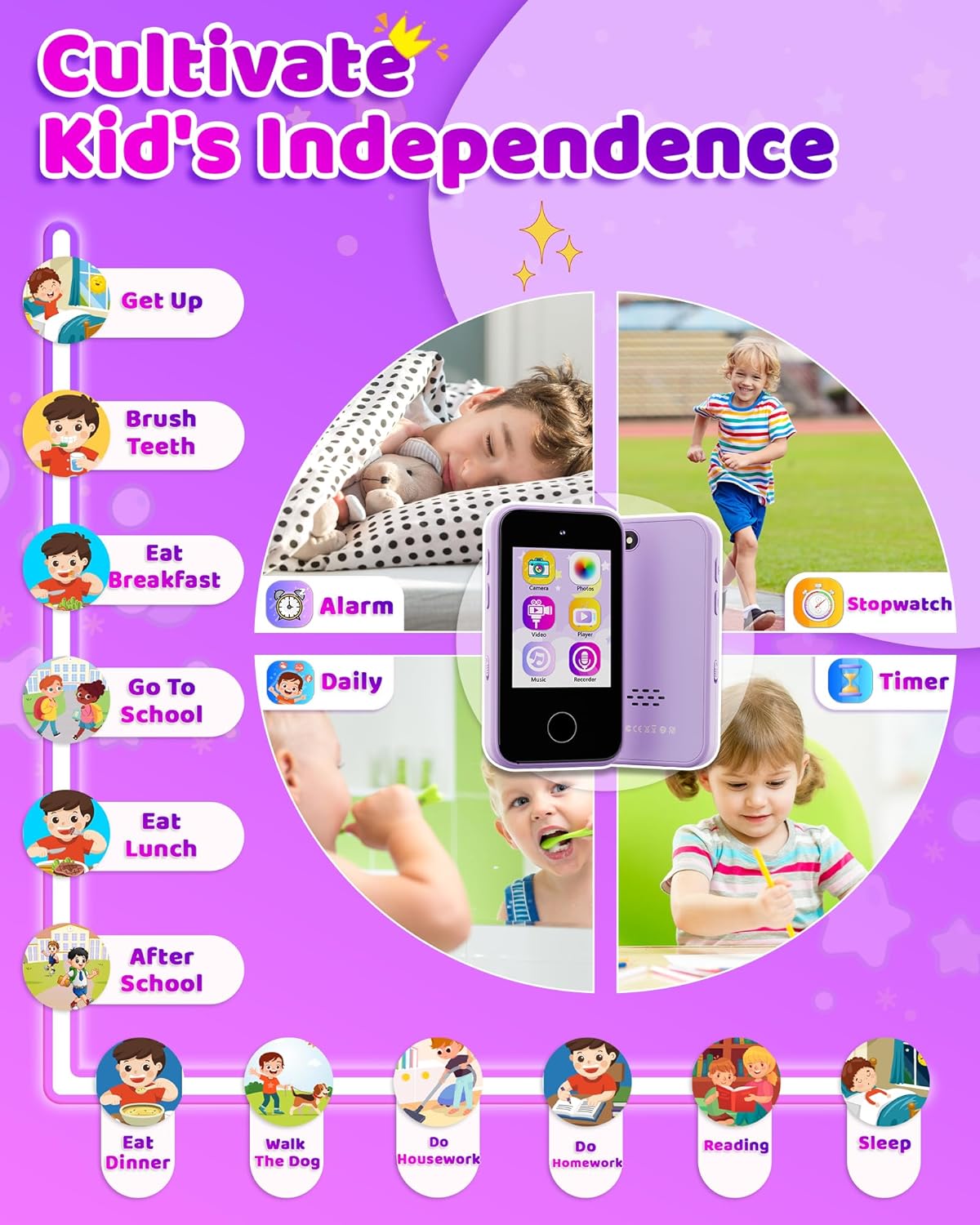 Kids Smart Phone Toy for Boys & Girls 3-6 Years Old - Educational games, Dual cameras, MP3 Music Player, and touchscreen pretend play. Toddler Birthday Gifts - Purple
