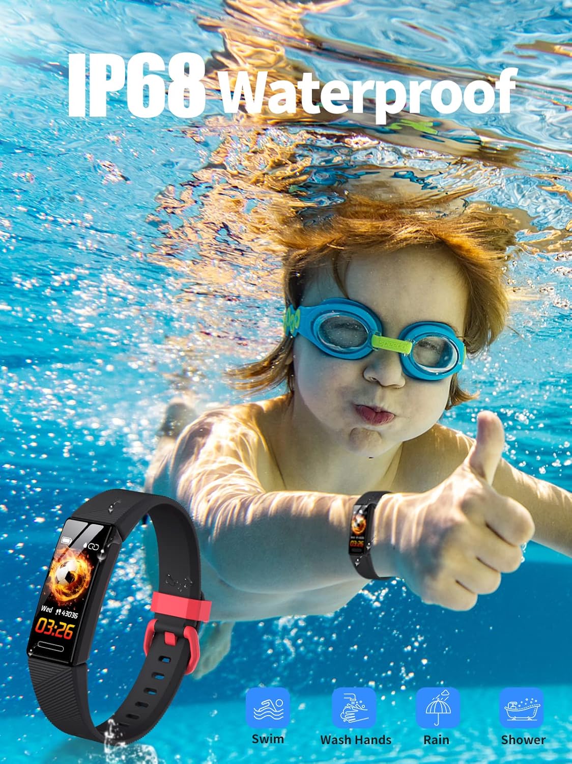 Kids Fitness Waterproof Tracker Watch for Boys & Girls (Ages 5-16), Heart Rate & Sleep Monitor, Calorie Counter, 11 Sport Modes, Replaceable Band – Activity Watch for Active Kids