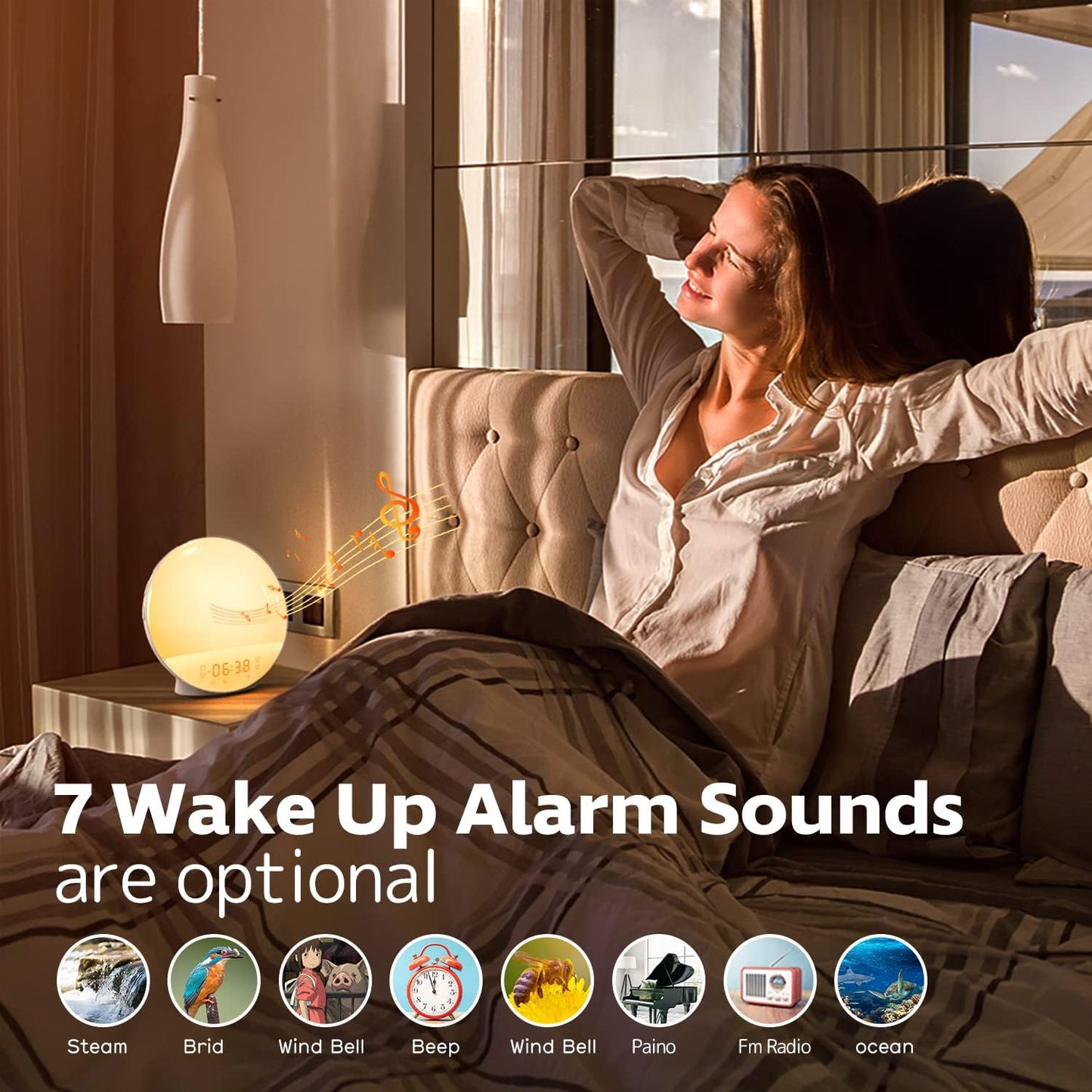 Sunrise Alarm Clock for Restful Mornings - 7 Colors Night Light, Wake Up Light with Sunrise/Sunset Simulation, Dual Alarms & Soothing Sounds, Snooze & Sleep Aid, FM Radio