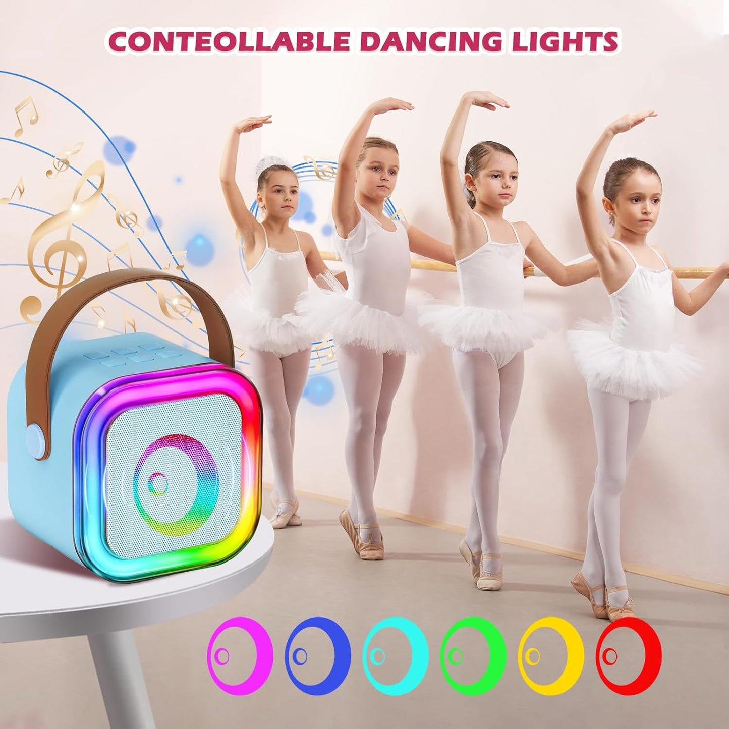 Mini Kids Karaoke Machine 2024, Portable Karaoke Speaker with 2 Wireless Mics & Party Lights, Christmas & Birthday Gift for Girls & Boys Ages 4-12+ (Blue)