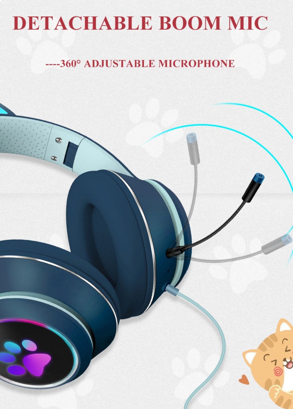 RGB Luminous Cat LED Gaming Headset - Multi-Platform Wired with Noise Reduction (Black)
