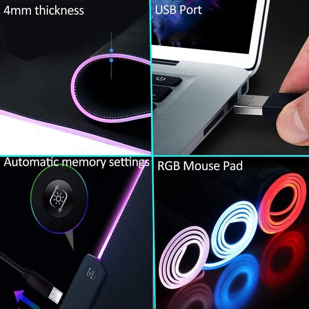 RGB Gaming Mouse Pad, Large 31.5 X 11.8 Inch, 12 Lighting Modes 7 Colors, and Anti-Slip Rubber Base.