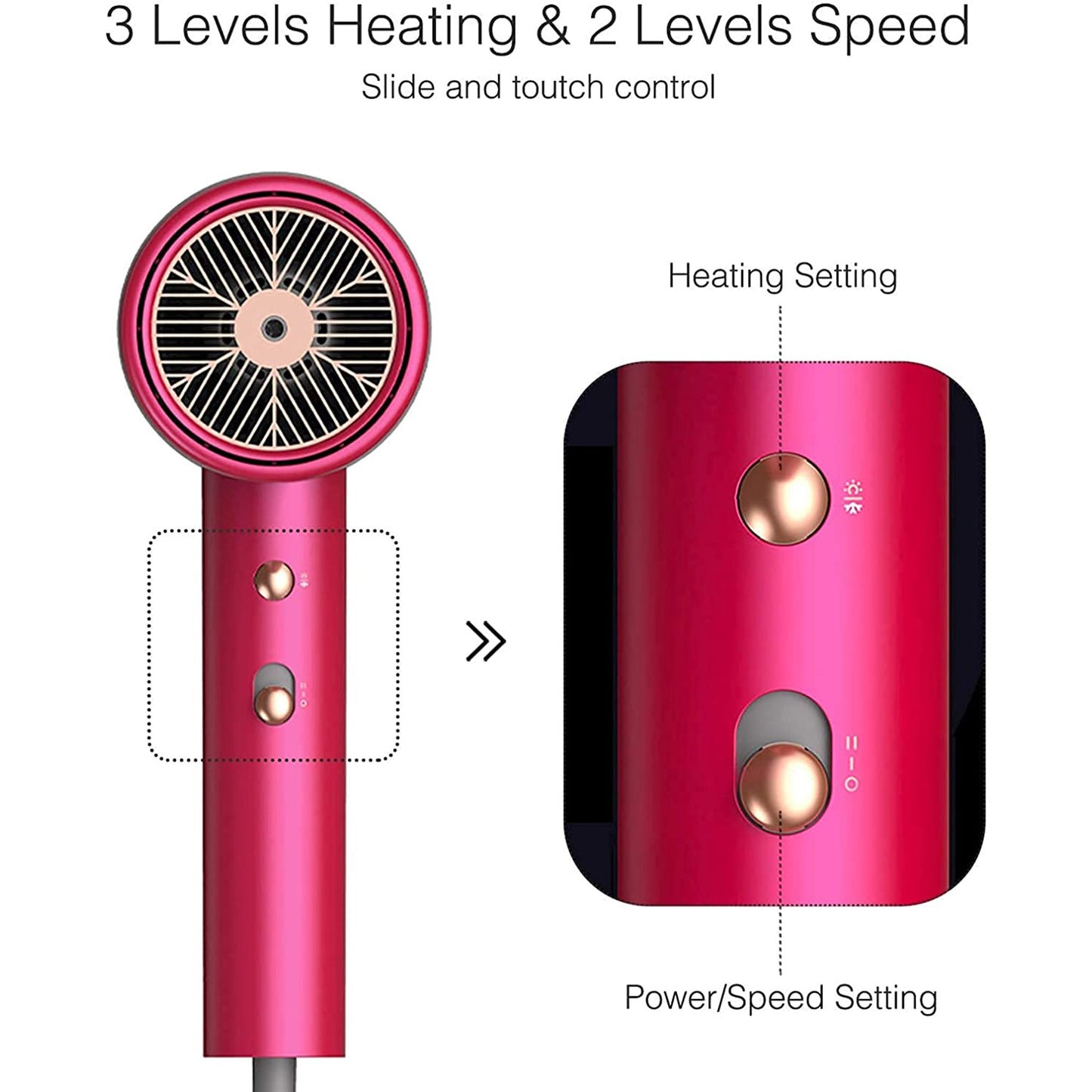 Water Ionic Hair Dryer 1800W Blow Dryer with Magnetic Nozzle (Pink)