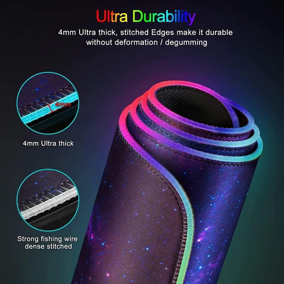 RGB Gaming Mouse Pad, Large 31.5 X 11.8 Inch, 12 Lighting Modes 7 Colors, and Anti-Slip Rubber Base.