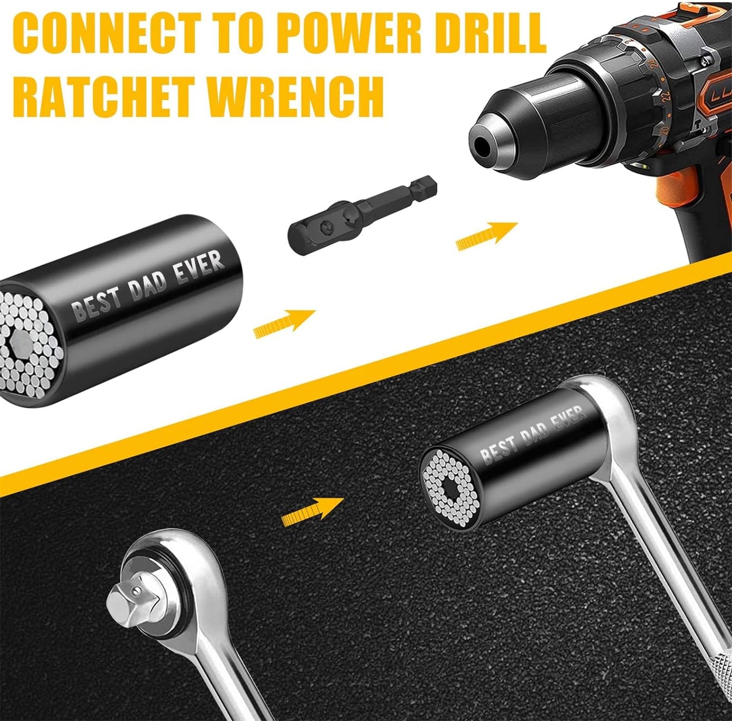 Cool Father's Day Gifts - Universal Socket Wrench - Perfect for Dad, Husband, Grandpa - Birthday & Christmas Stocking Stuffers from Kids - Cadeau Fête des Pères