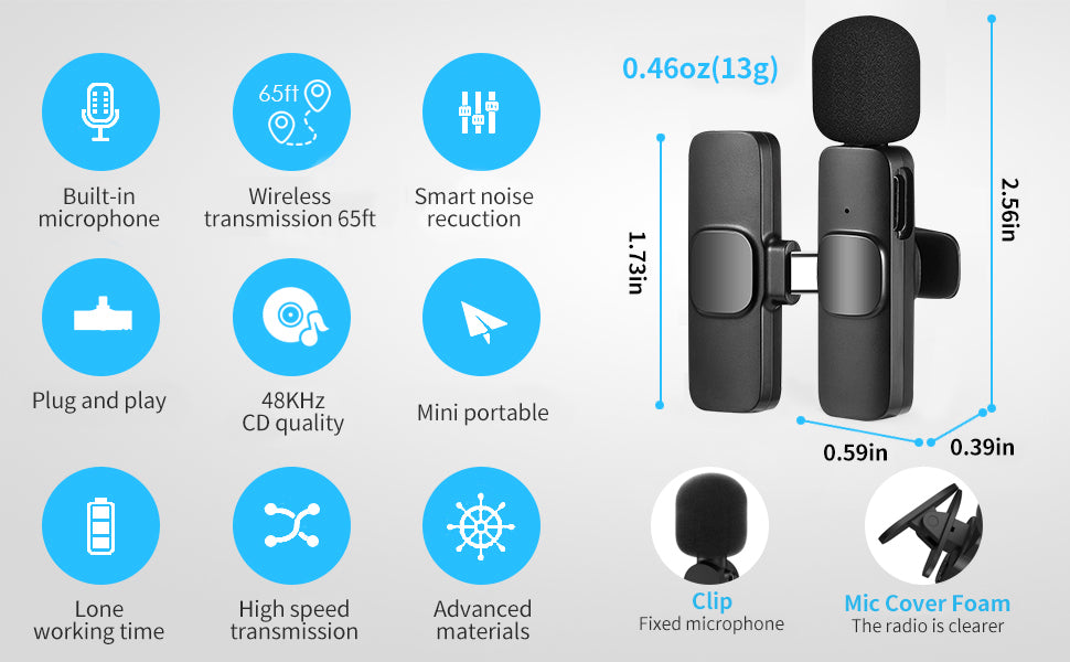 ULTREND Plug-Play Wireless Lavalier Microphone (with USB C connecter) for Android & iPhone 15.