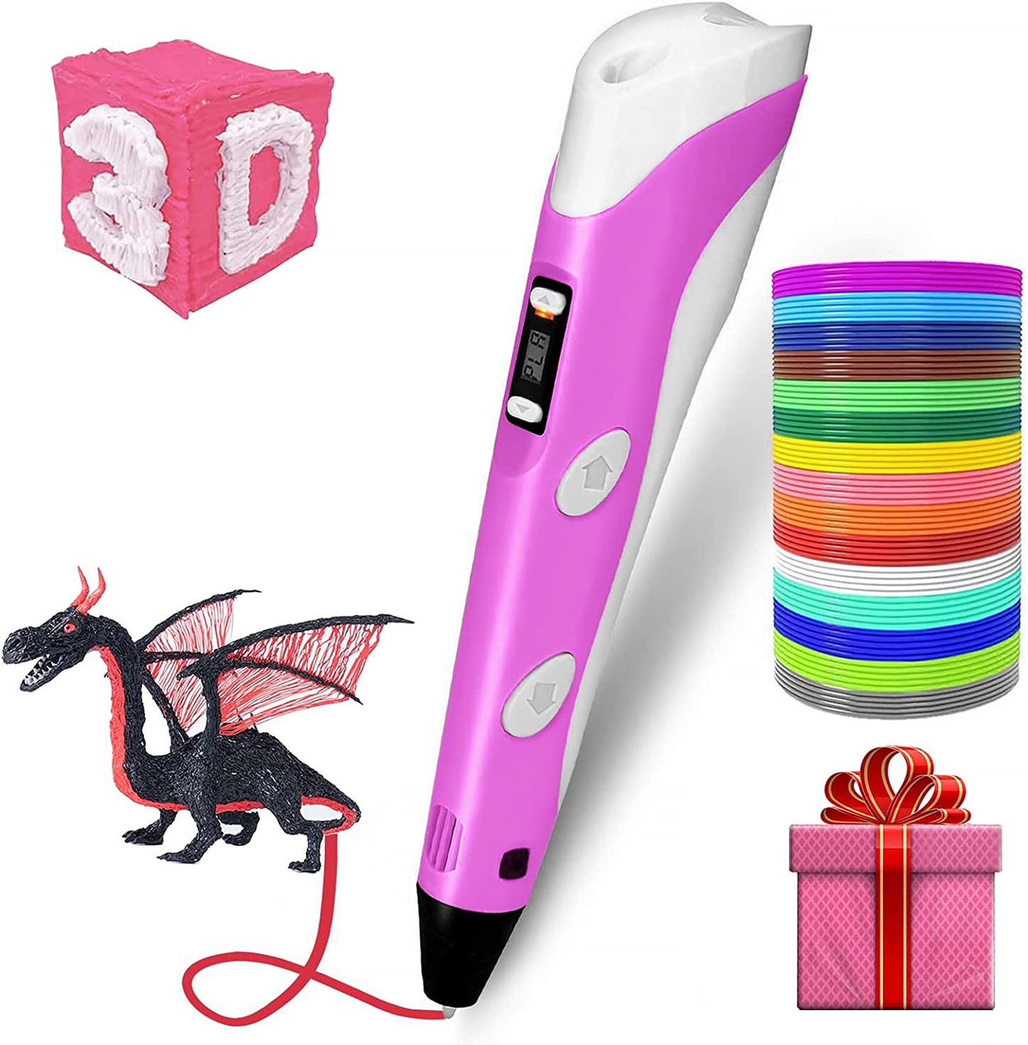 3D Pen for Kids, Upgraded Printing and Drawing Creative Pen, with 12 Colors PLA Filament Refills and Charger