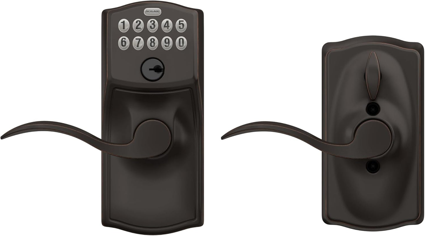 Schlage Camelot Keypad Entry with Flex-Lock and Accent Lever, Aged Bronze, FE595 CAM 716 Acc