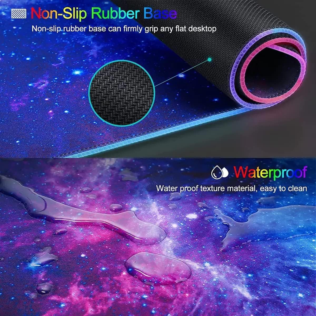 RGB Gaming Mouse Pad, Large 31.5 X 11.8 Inch, 12 Lighting Modes 7 Colors, and Anti-Slip Rubber Base.