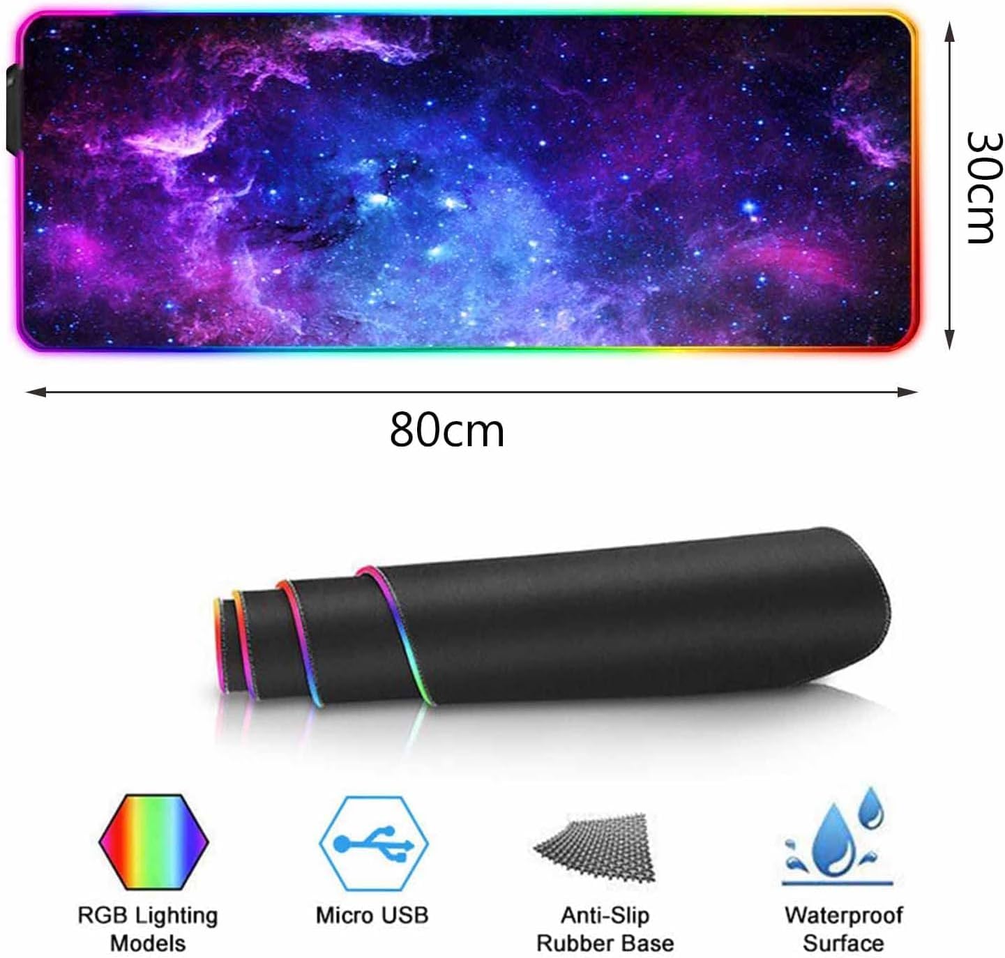 RGB Gaming Mouse Pad, Large 31.5 X 11.8 Inch, 12 Lighting Modes 7 Colors, and Anti-Slip Rubber Base.