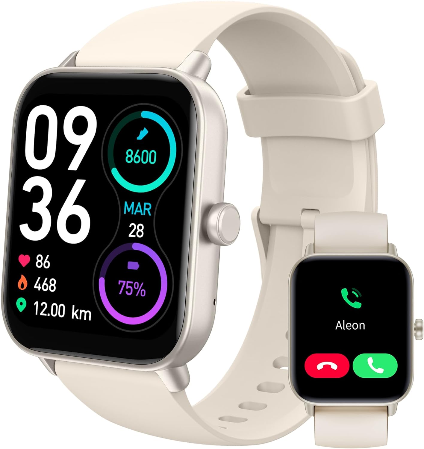 Gleam Up Smart Watch – Alexa, Fitness Tracker, Heart Rate Monitor, IP68 Waterproof (White)