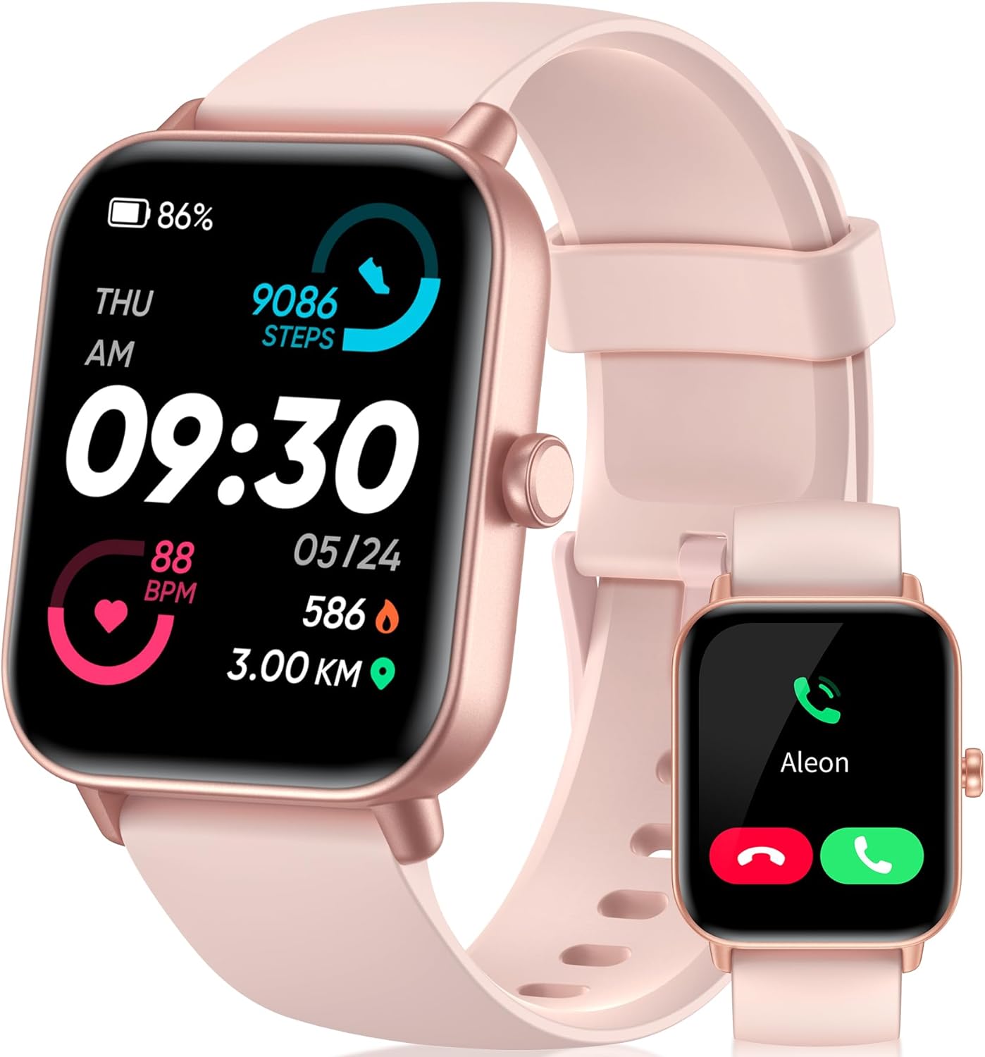Gleam Up Smart Watch – Alexa, Fitness Tracker, Heart Rate Monitor, IP68 Waterproof (Pink)