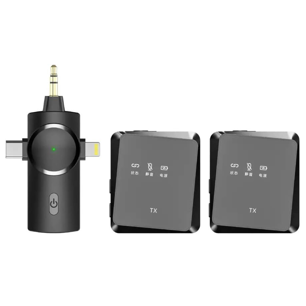 Wireless Lavalier Microphone – 2.4G, 50m Range, 3-in-1 for iPhone/iPad/PC (2 Mics)