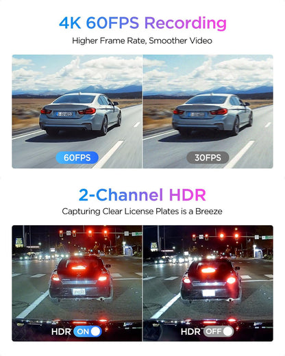 VIOFO A329S 4K 60FPS Front & 2K Rear Dash Cam, Dual STARVIS 2 Sensors, Wi-Fi 6, GPS, Voice Control, HDR Parking Mode, Supports 4TB SSD