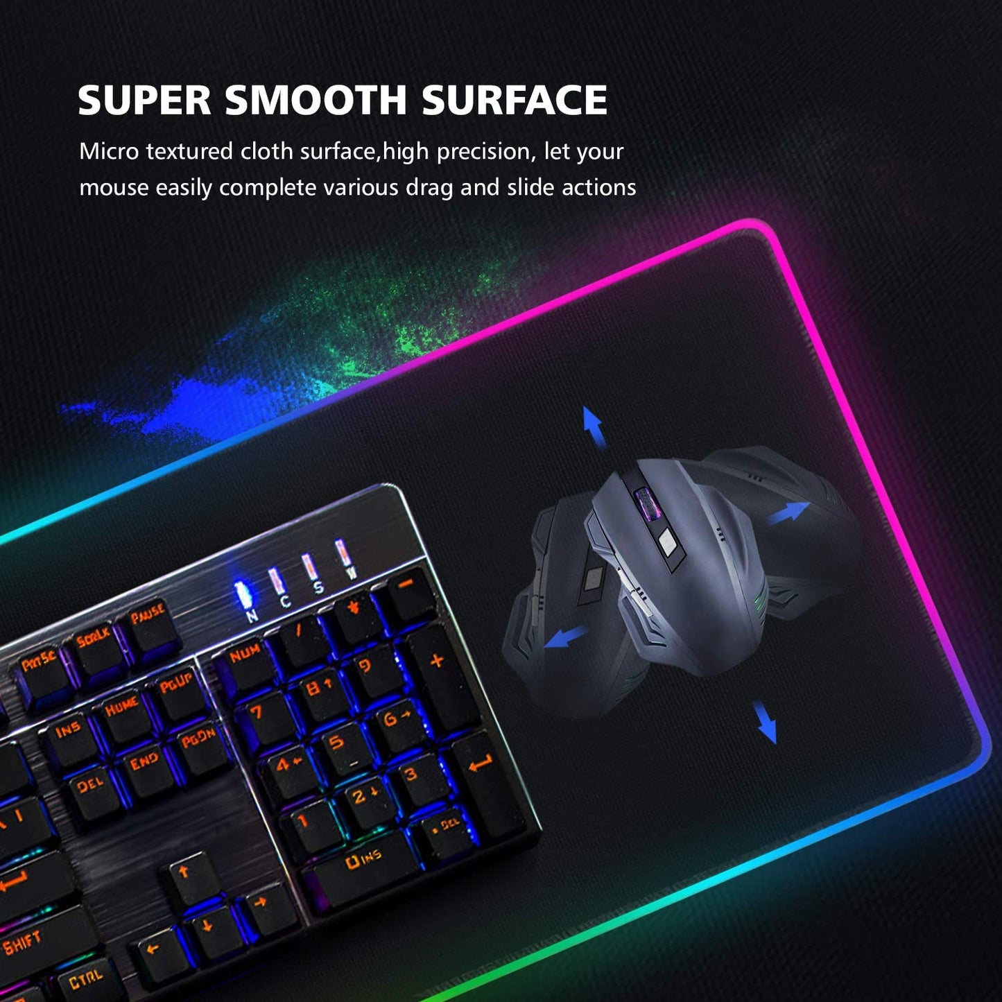 RGB XXL Gaming Mouse Pad with 14 Light Modes – Waterproof, Anti-Fray, 31.5" Extended Desk Mat