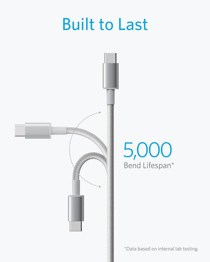 Anker USB-C to USB-C Cable, 60W Fast Charging Type-C Cable (6FT, 2-Pack) – Silver