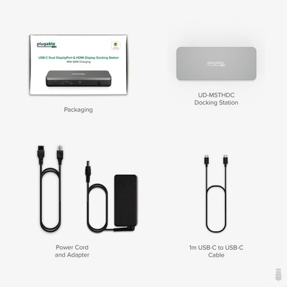 Plugable 12-in-1 Dual 4K USB C Docking Station, Works with Chromebook Certified, 60W Charging Dock, Compatible with ChromeOS and Windows, 2X HDMI, 2X DisplayPort, 1x Ethernet, 1x USB-C, 6X USB, Audio