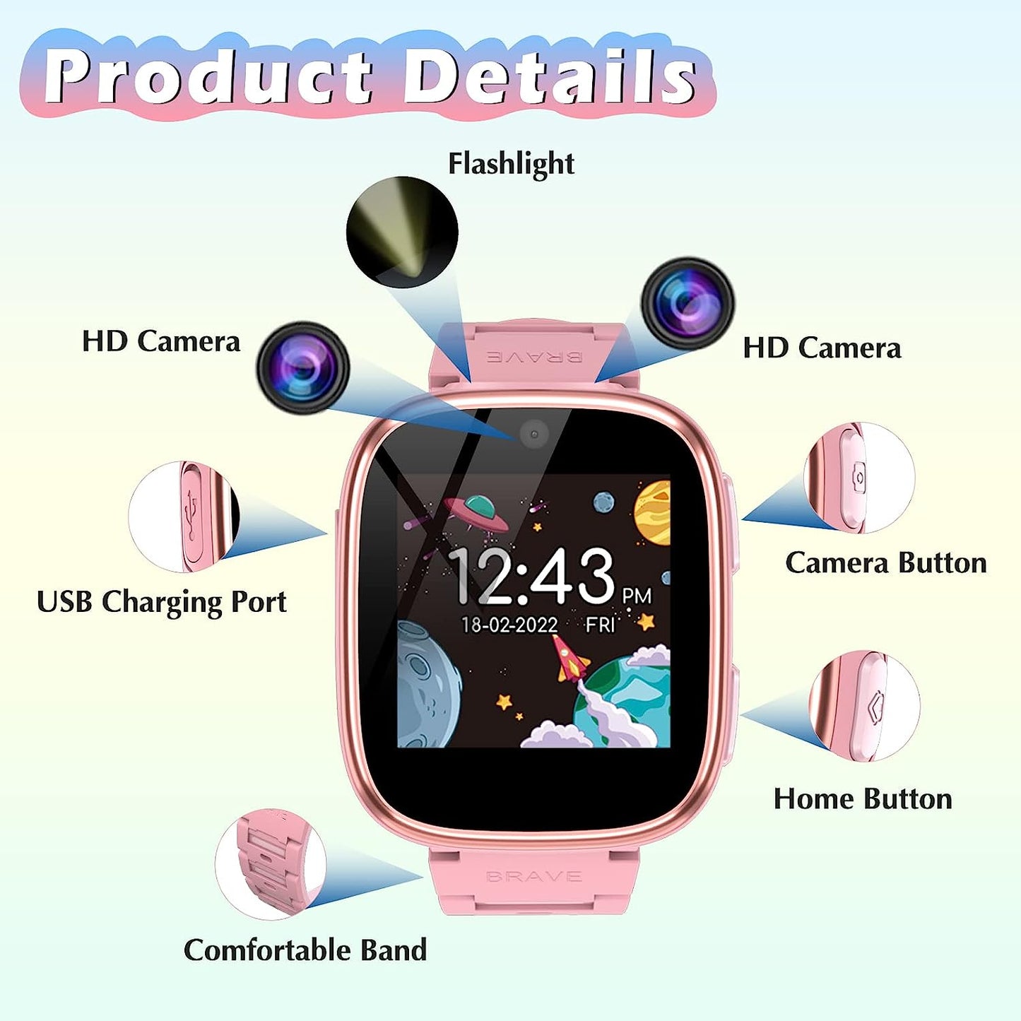 Smart Watch for Kids 4-12 Years Old with 1.54" Touch Screen, 15 Games, best for Birthday Gift (Pink)