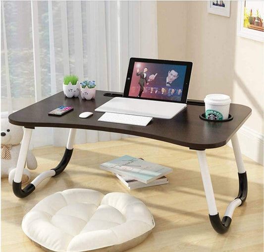 Foldable Laptop Table Bed Tray Desk – Portable Laptop Stand with Cup Holder & Tablet Slot for Bed, Sofa & Couch
