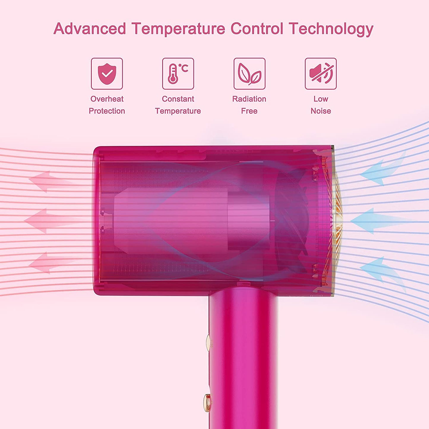 Water Ionic Hair Dryer 1800W Blow Dryer with Magnetic Nozzle (Pink)