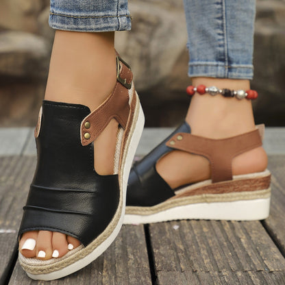 Flat bottomed sloping heel fish mouth casual buckle for wearing women's sandals on the outside