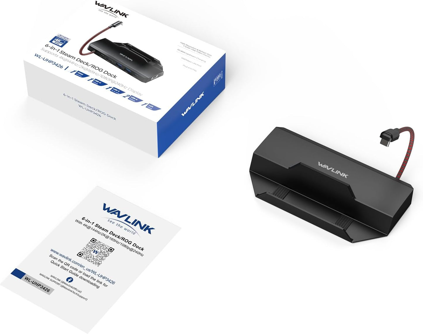 Steam Deck Dock, 6-in-1 Docking Station for Steam Deck/ROG Ally/Legion Go with 4K@144Hz HDMI 2.1, 100W PD in, 3X 10G USB 3.2, Gigabit RJ45