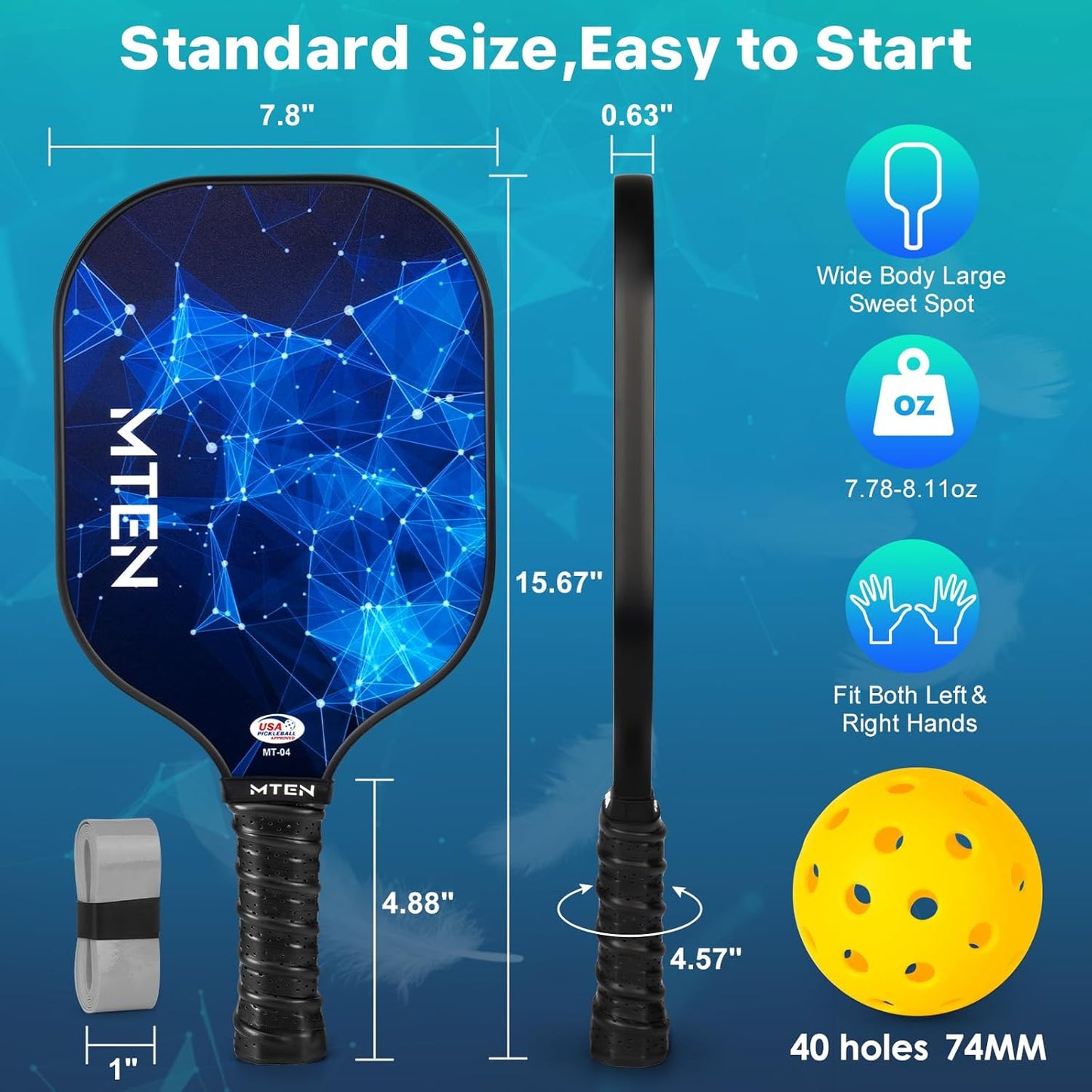 USAPA Approved Fiberglass Complete Pickleball Paddle Set – Lightweight, Durable Rackets for Men & Women