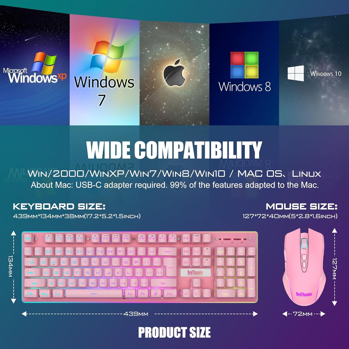 K10 Wireless Gaming Keyboard & Mouse Combo, RGB Backlit, Rechargeable 3800mAh, Pink – PC Gamer Gift