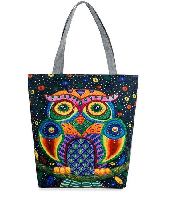 Vintage Women Canvas Bags Large Thai Owl Tote bag HandBag