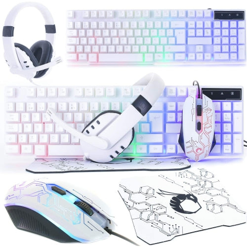 4 in 1 Gaming Keyboard, Mouse, Headset, and Mouse Pad Combo, Wired LED RGB Backlights, Bundle for PC Gamers, Xbox and PS4 Users.