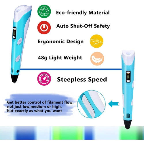 3D Pen for Kids, Upgraded Printing and Drawing Creative Pen, with 12 Colors PLA Filament Refills and Charger