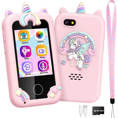 Kids Smart Phone Toy Pink for Girls 3-8 Years Old. Toddler Unicorn Gifts, Educational games, Dual cameras, MP3 Music Player, and touchscreen pretend play. Unicorn Birthday Gifts