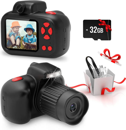 Digital Camera for Kids, 600mAh Battery, 30 Cartoon Frames and 6 Color Filters, HD 1080p Video Camera for Girls and Boys with 32GB SD Card.