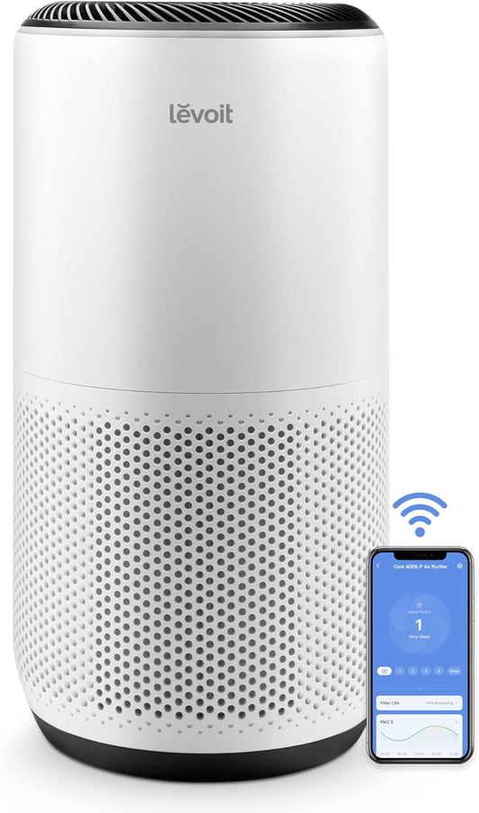 Levoit Air Purifiers for Large Room Home Up to 1733 Ft² with HEPA Sleep Mode, AHAM VERIFIDE, Smart WiFi, Auto Mode and Air Quality Monitor, removes Pet Allergies, Pollen, Smoke, Dust, Core 400S-P