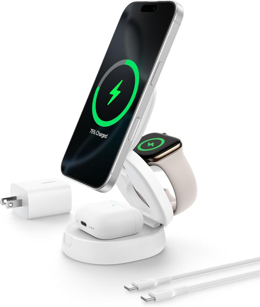 Belkin MagSafe Charger Compatible, 3-in-1 Qi2 Wireless Charging Station 15W, Convertible Wireless Charger
