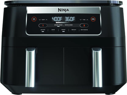 Ninja Foodi DZ090C 6-Qt Dual Basket Air Fryer with DualZone Technology, 5-in-1 Air Fry, Bake, Roast, Reheat & Dehydrate, Black