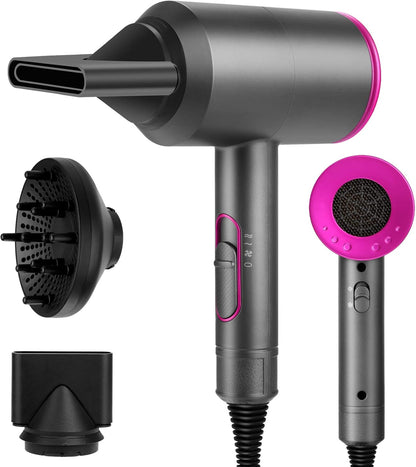 1800W Professional Ionic Hair Dryer with Diffuser & Nozzles – Fast Dry Blow Dryer with 3 Heat Settings & Cool Shot for Home & Travel