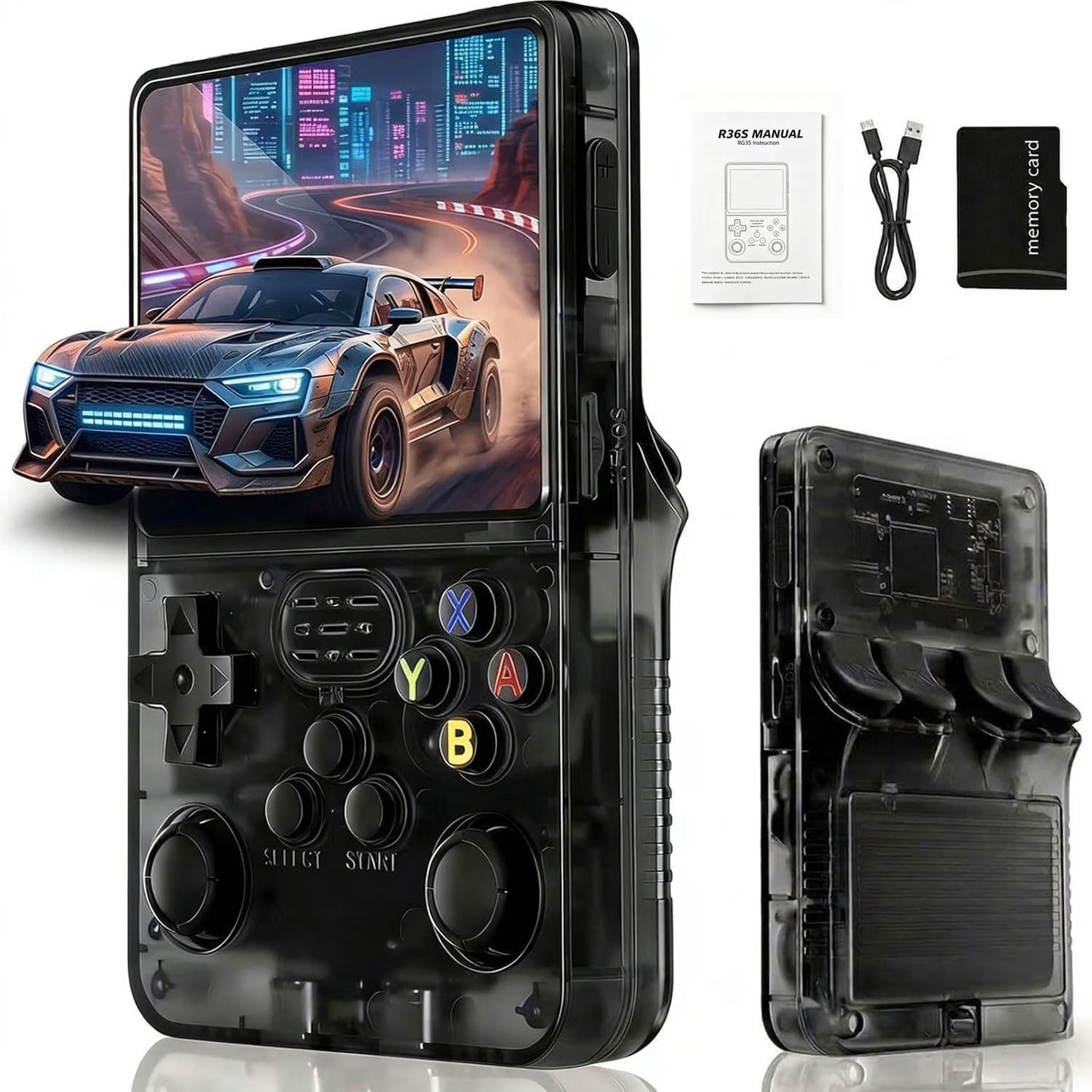 R36S Retro Handheld Game Console with 3.5" IPS Screen, 15+ Emulators & 3500mAh Battery – Smoke Gray