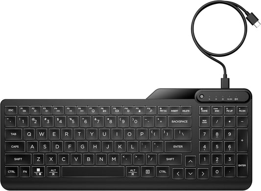 HP 400 Backlit Wired Keyboard – Warm White LED, Slim, Spill-Resistant