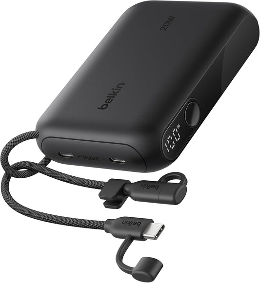 Belkin Slim USB-C Power Bank 10,000mAh – 20W Fast Charging, Dual USB-C, Digital Display
