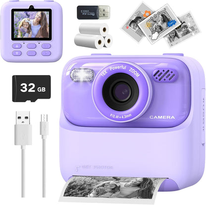 Kids Instant Print Camera, Digital Photo & HD Video, Fun Gift for Girls Boys 3-12 (Purple)