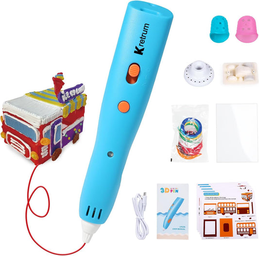 Low Temperature 3D Printing Pen Kit with Cute Shape Wireless 3D Pen, 17 Color 1.75mm PCL Filament, Car Stencil and Fun Small Car Toy Base Crayon 3D Stylo 3D (Blue)