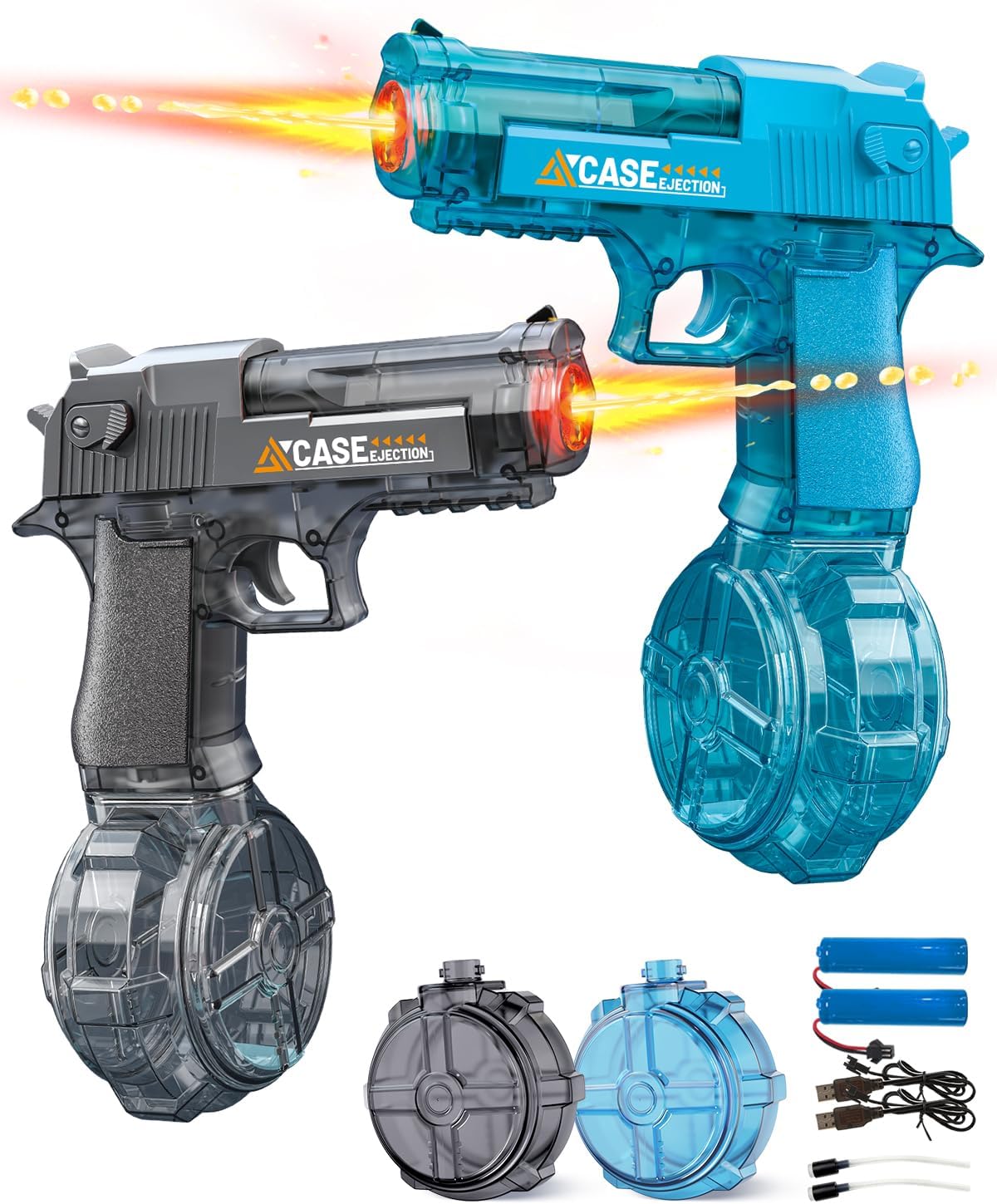2-Pack Electric Water Guns with LED Lights & Rechargeable Batteries